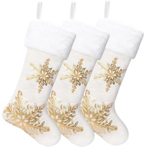 3PC Christmas Stocking,Sequin Hanging Stocking Decorations Christmas Party