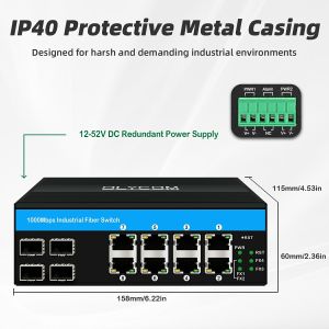 2.5G Lite Layer 3 Ring Managed Ethernet Switch 12 Port ERPS RSTP Din Rail