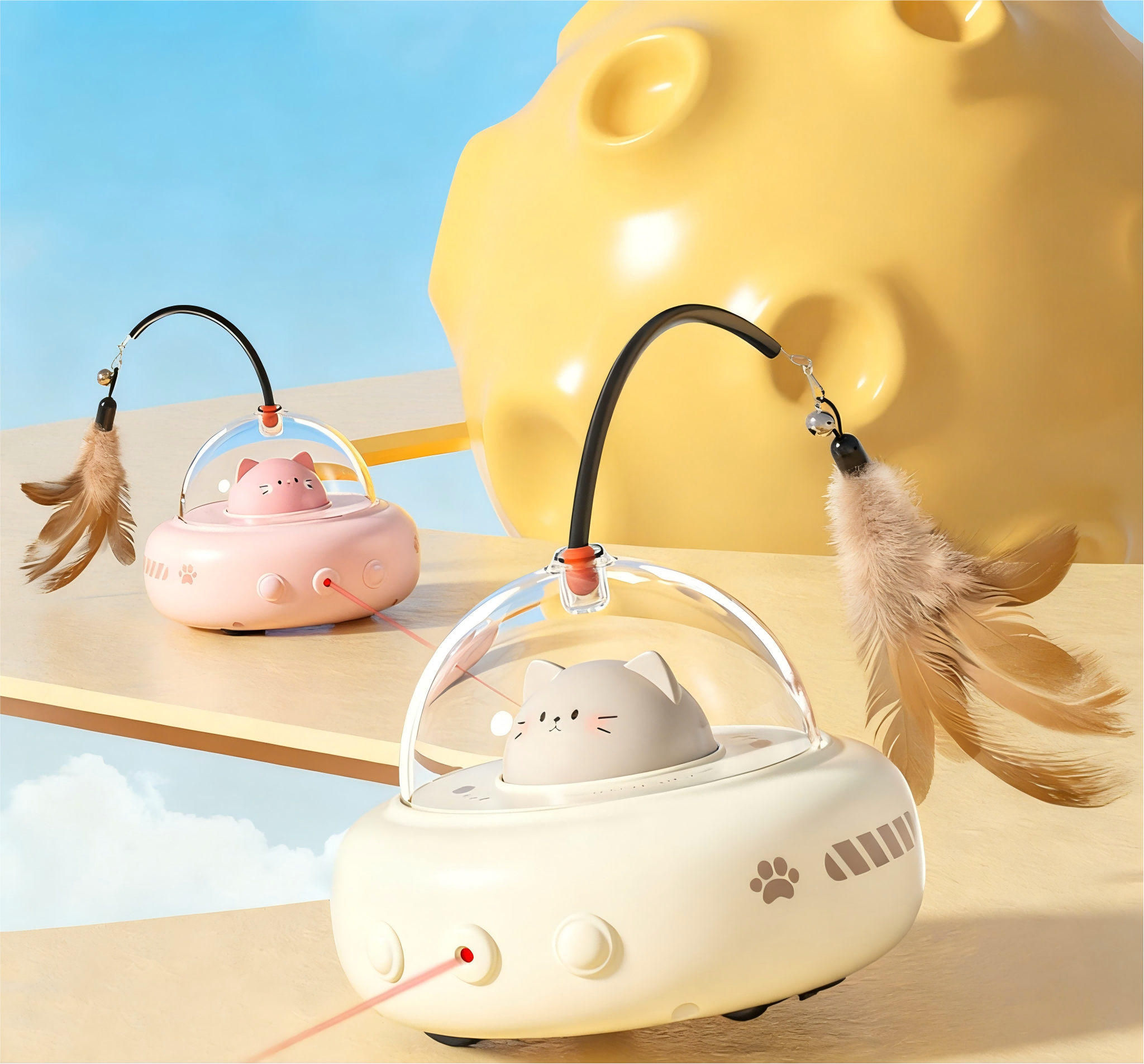 Adjustable Chicken Toy Automatic Laser Feather Bell Interactive Electric USB Rechargeable Safe Lifelike Taffeta Material