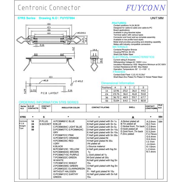 50 Pin Centronics Connector Female Straight Angle PCB Connector