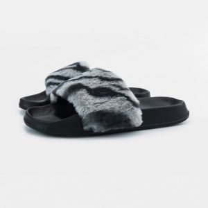 Black Reusable 39EU EVA Slide Sandal With Zebra Faux Fur