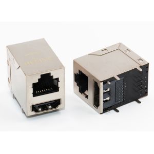 8P8C Female Connector RJ45 With HDMI / USB Stacked 2x1 For Data / Signal