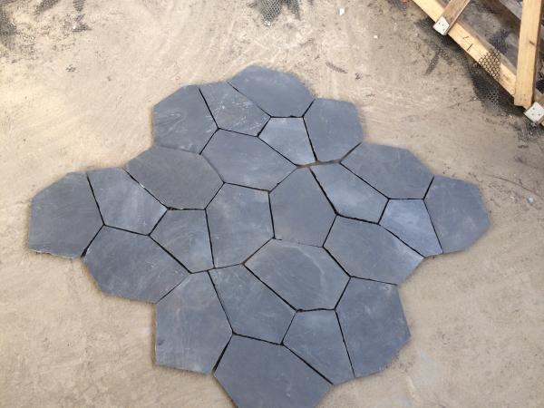 Quality Black Slate Natural Stone Tiles Back Mesh Machine Cut Slate Floor Paving Tiles wholesale