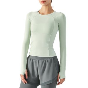 Polyester Summer Ladies Yoga Tops Long Sleeved T Shirt Four Way Stretch