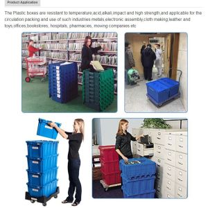 Heavy duty stackable attached lid turnover box, Stackable and nestable plastic