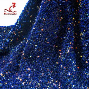 SGS Laser Sequins Shinny Embroidered Lace Fabric With Elastic Mesh