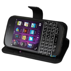 wallet style lychee pattern magnetic leather cases for blackberry classic