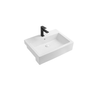 Rectangle Ceramic Above Counter Semi-insert Washbasin With Overflow Hole