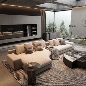 Fabric Modern MOYI Long Sectional Couch Light Gray L Shape Sofas Set Italian