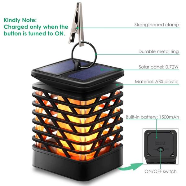 IP55 3500K Solar Pillar Light LED 1.2V Garden Dancing Flame Lamp With Flicker Flame