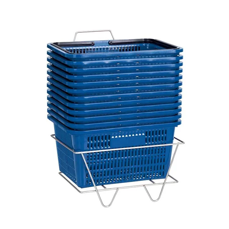 Factory Custom plastic blue supermarket shopping basket retail shopping basket