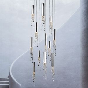 Modern chrome crystal ceiling chandelier for dining room long loft staircase