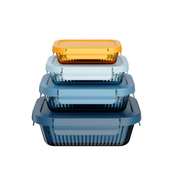 Color Sprayed Glass Food Container with 4 Lock PP Lid Stackable and Temperature