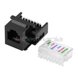 Female Black Color CAT.3 RJ12 6P6C Toolless Type Telephone Keystone Jack