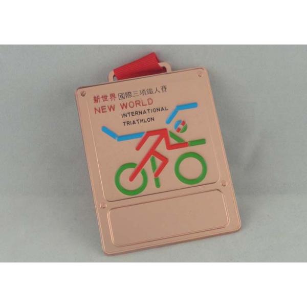 Quality Copper Ribbon Medals With Printing Ribbon And Soft Enamel For Triathlon Medal wholesale