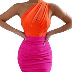 Ladies Sleeveless Elegant Summer Dresses Customized One Shoulder Mini Dresses