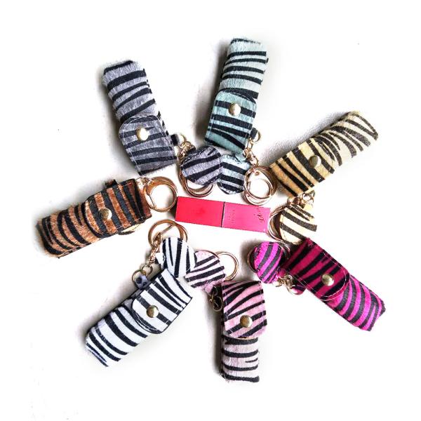 Quality Zebra Stripe Chapstick Holder Keychain , 3.5x9.5CM Lipstick Holder Keyring wholesale