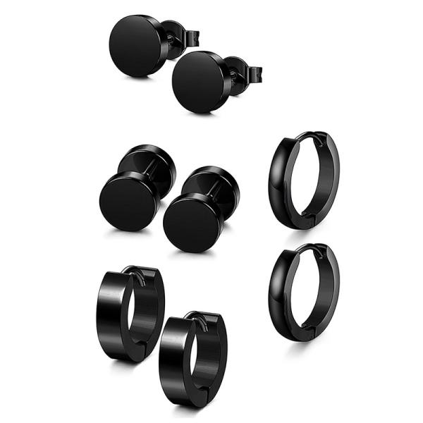 Unisex Black Color Stainless Steel Piercing Earring For Women Men Punk Gothic Barbell Earring