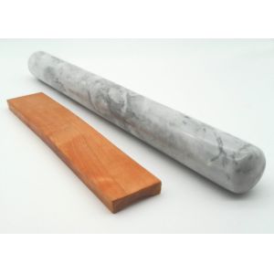 Grey Solid Marble Rolling Pin 39 x 4cm Moisture Resistant With Wood Base