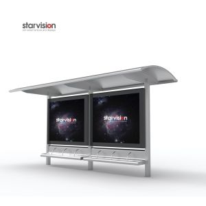 Customized Colour Advertising Light Box Prefabricated Bus Stop Shelter SS Curved