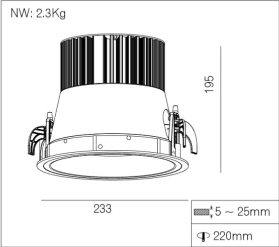Fixed 60w excellent lumen performance Recessed Led Down Lights With Narrow Trim Dia.283 * H195mm/R3B0378