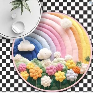 Cheap Circular Rainbow Children'S Room Carpet 3D Effect Cartoon Cloud Decorated Carpet for sale