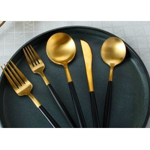 20pcs SUS304 Gold Plated Eating Utensils With Black Handle