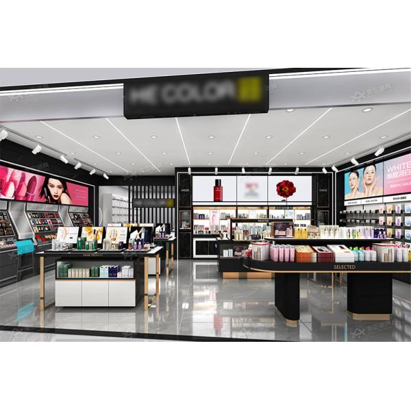 Branded Shop Furniture Gold Rush Series Case 82sqm Cosmetic Store Display for