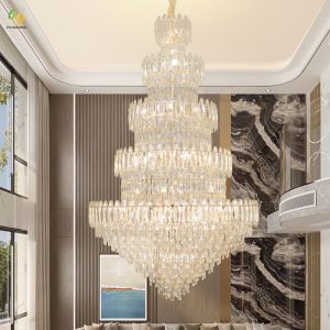 China JYLIGHTING Duplex Building Crystal Chandelier Villa Living Room Postmodern Light Luxury Luxury Staircase Lamp Long Crystal Pendant Light on sale
