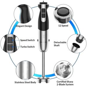 Anti Splash Immersion Hand Blender Turbo Switch Detachable Shaft