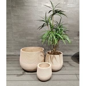 China Warm Natural Beige Dual - Texture Contrast Round Fiber Clay Planter Home Decoration Project on sale