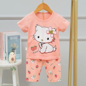 China Cartoon Pink Children'S Sleep Wear / Short Short Pj Set 70cm 75cm Bust 5% Spandex on sale