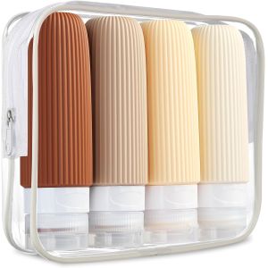 Cream White Toiletry Silicone Travel Bottles Refillable 3oz