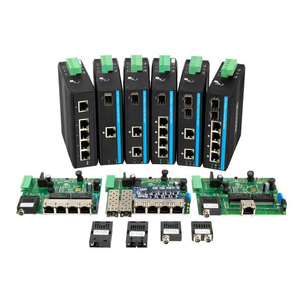 3 Port Gigabit Fiber Optic Media Converter 2KM-120KM 12v 24v Industrial Switch With SFP