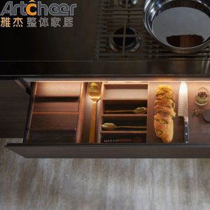 Base Customized Kitchen Cabinet Handles with Black Bench Top and Drawer Slide