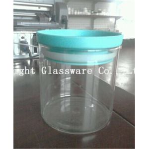 China clear glass storage jar with plastic lid, glass container on sale