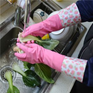 China For Houseohld Cleaning Pink Extra Long Sleeve Rubber Gloves With Beautiful Patterns on sale