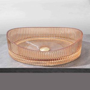 Amber Color 500*370*140mm Glass Wash Basin No Overflow For Space Saving Solution