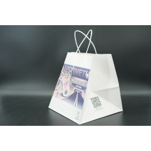 White Unique Custom Printed Paper Bags Recyclable Extra Large Bottom