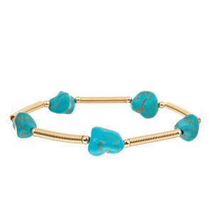 China Blue Irregular Turquoise Bracelet Spring Link Chain Gold Plated on sale