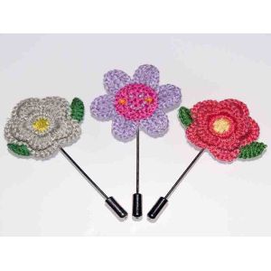 China Knitted Fabric Handmade Flower Brooch 1.77*3.54 Inch For Suit Wedding Groom on sale