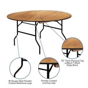 Portable Round Folding Banquet Table 5ft Plywood Top Metal Frame