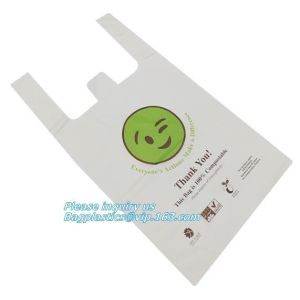 China Biodegradable Plastic T Shirt Food Bag Compostable Vest Carrier Shopping Bag, compost home ASTM D6400 biodegradable tran on sale