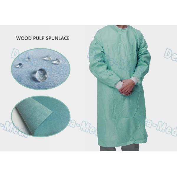 Quality High Performance Disposable Standard Surgical Gown Wood Pulp Spunlace With 4 Waist Belts wholesale