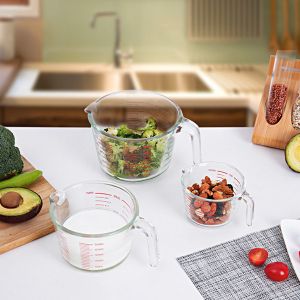 Kitchen Baking Glass Measuring Cup With Red Graphics Microwave And Oven