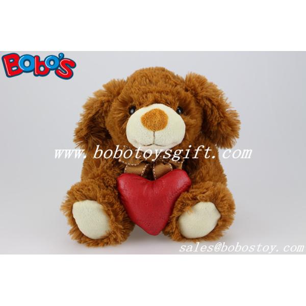 Quality Dark Brown Plush Stuffed Dog Animals With Red Heart Pillow wholesale