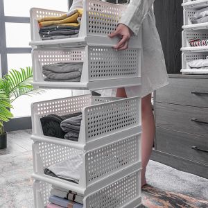 Gray 43x33cm Plastic Storage Boxes For Clothes Stackable Bin Storage