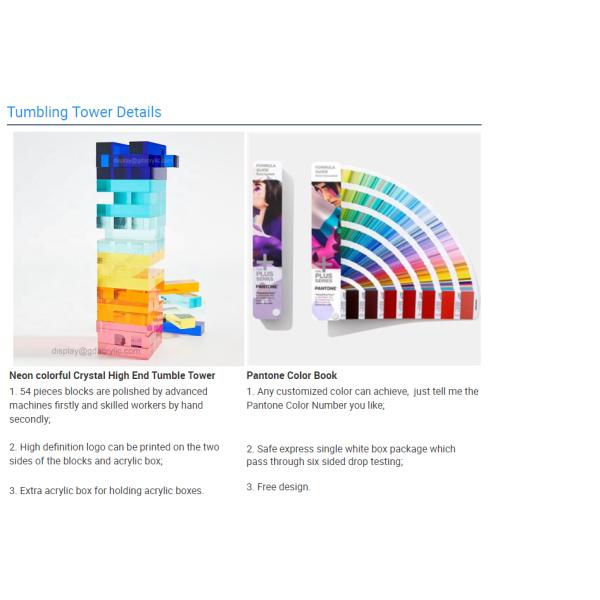 Factory Wholesale Customized Crystal Acrylic Neon Tumble Tower Game Set