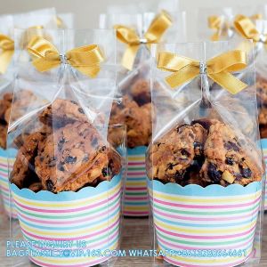 Flat Bottom Cellophane Bags, 4x4x9 Inches Gusseted Cellophane Bags With Paper