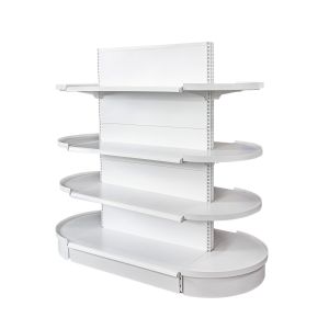 Cheap White supermarket shelf with half round end shelf for sale